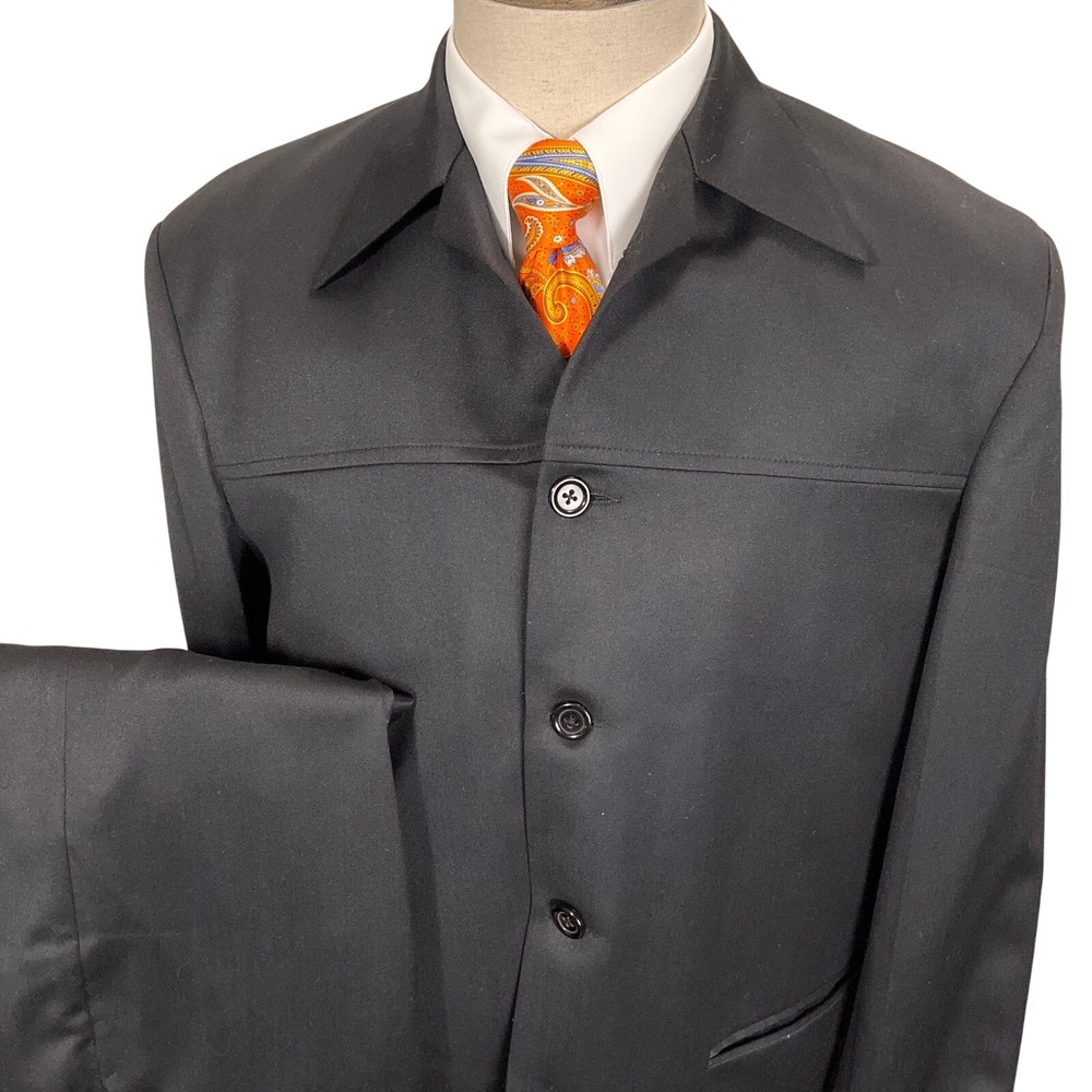 Shirt Collar Suit Mens 47R 37W‎ 30L Black 5 Button Bespoke Formal India